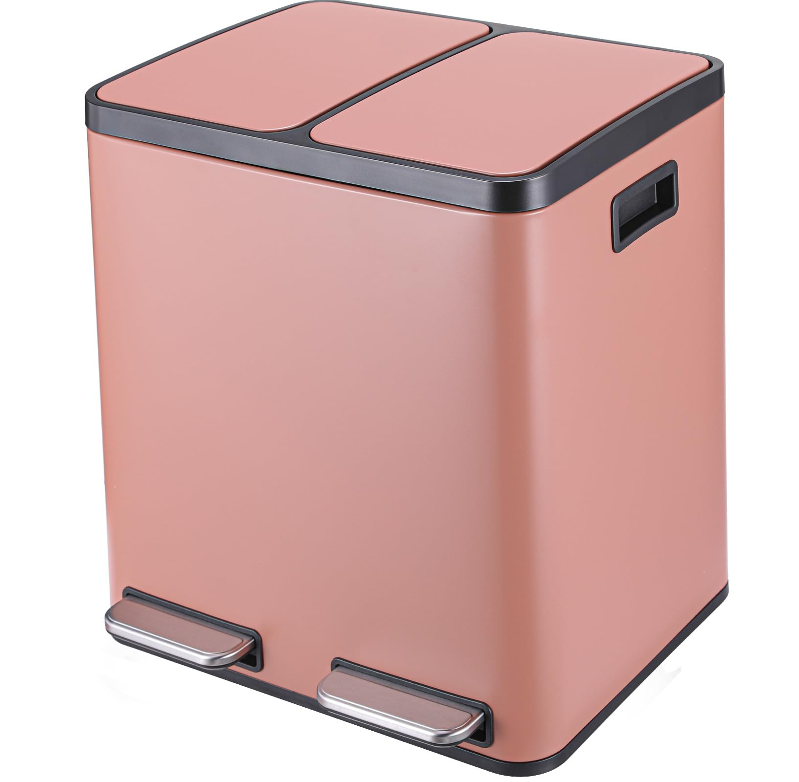 Arlopu 8 Gallon Dual Trash Can, 30L Stainless Steel Kitchen Garbage Can, Step-on Classified Recycle Garbage Bin with Removable Inner Buckets, for Kitchen, Living Room, Office (Pink)