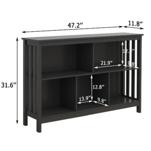 TaoHFE Short Bookshelf with 2-Layer 5 Cube Shelf,Wooden Bookcase Modern Minimalist Style, Horizontal Bookshelf for Living Room, Classroom, Bedroom, Book Shelf with Storage Cube Bookcase, Black