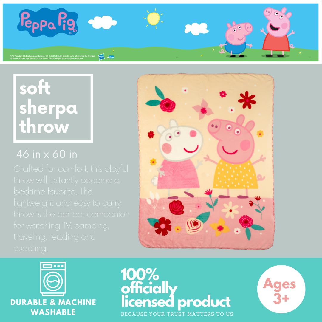 Franco Peppa Pig Kids Bedding Soft Plush Sherpa Blanket Throw, 46 in x 60 in, (Officially Licensed Product)