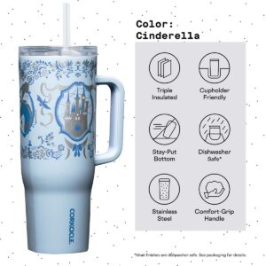 Corkcicle x Disney Princess Cinderella Cruiser Insulated Tumbler with Handle & Straw - 40 oz Reusable Water Bottle Keeps Beverage Cold for 20Hrs, Hot for 9Hrs – Cupholder Friendly, Spill Proof Tumbler