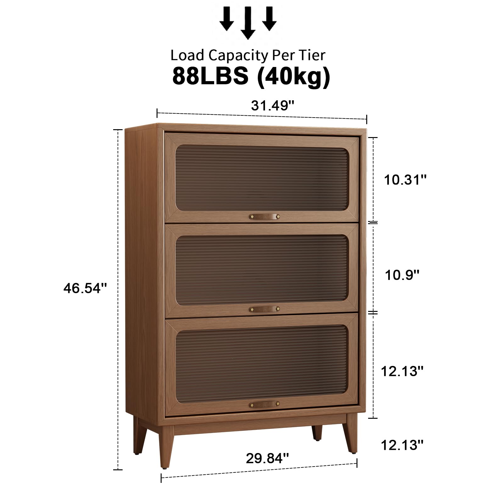 KASLANDI 3 Shelf Bookcase with Cabinet Glass Doors, Wood Bookcase with Storage, Wooden Bookshelves and Bookcases for Home Office, Bed Room, Living Room (Walnut, 31.5" W)