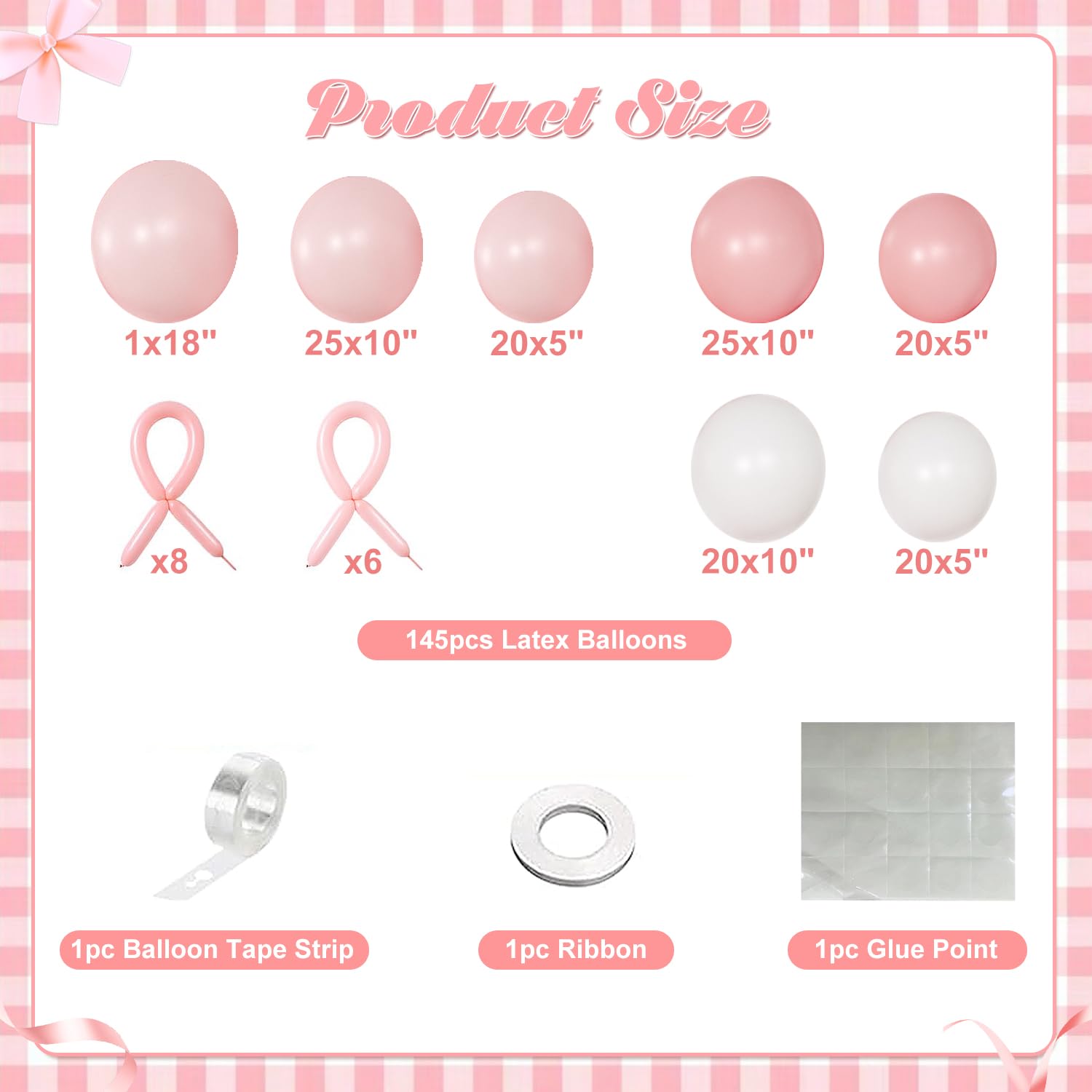 Coquette Birthday Decorations 145 Pcs Coquette Bow Pink and White Balloon Arch Kit Include Bow Balloon Light Pink White Bow Balloons for Pink Bow Birthday Party Decorations