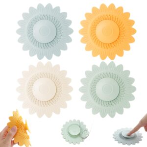 techplus shower drain hair catcher - flowers bath drain silicone cover, hair filter & drain stopper for tub, sink, kitchen, bathroom, laundry 4pack