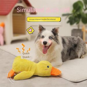 LBDOUNY Mellow Dog Calming Duck Dog Toy, Quacking Duck Toy, Yellow Plush Duck Dog Chew Toy,Interactive Play, Firm, Soft, Crinkly, for Small to Large Dogs (A)