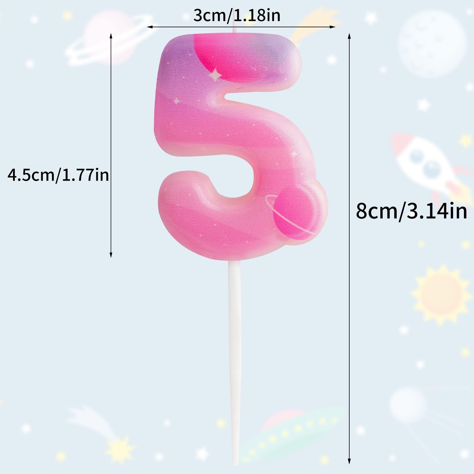 Yiran Number 3 Candle, Pink Birthday Candles for Cake, Outer Space Party Decorations for 3rd Birthday, Solar System Birthday Decor for Kids Girls, Astronaut Cake Topper Decor Birthday Party