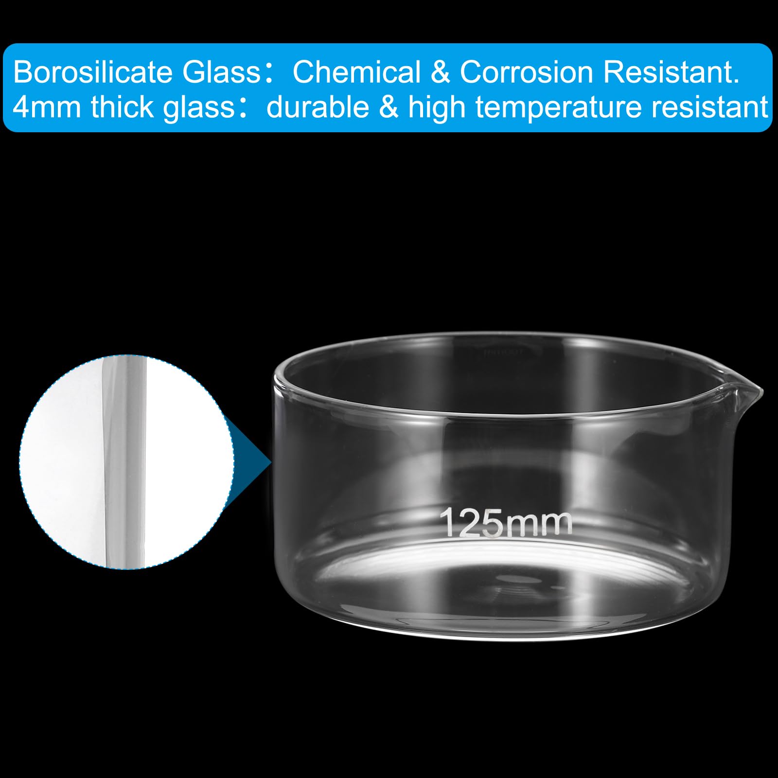 PATIKIL 500ml Crystallizing Dish, Borosilicate Glass Crystallizing Dished with Spout Flat Bottom Lab Dish Evaporation Dishes Transparent for Laboratory Kitchen Science Classroom