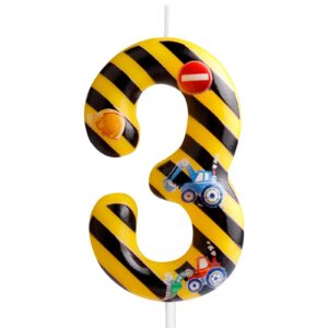 construction birthday candles number 3 yellow black striped construction theme 3rd birthday party for girl boy birthday cake topper graduation celebration anniversary decorations