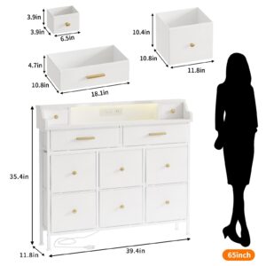 Fixwal White Dresser for Bedroom with 10 Drawers, Fabric Chest of Drawers for Kids, Girls, Nursery, Living Room, Closet, Entryway, Hallway