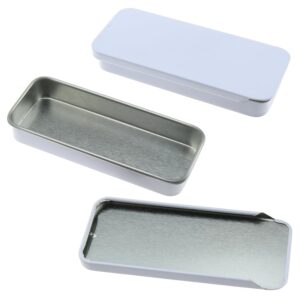 LUORNG 6PCS 80x34x10mm White Metal Empty Hinged Tin Box Candy Box Jewellery Box Craft Box Storage Box Sliding Rectangular Mini Tin Box