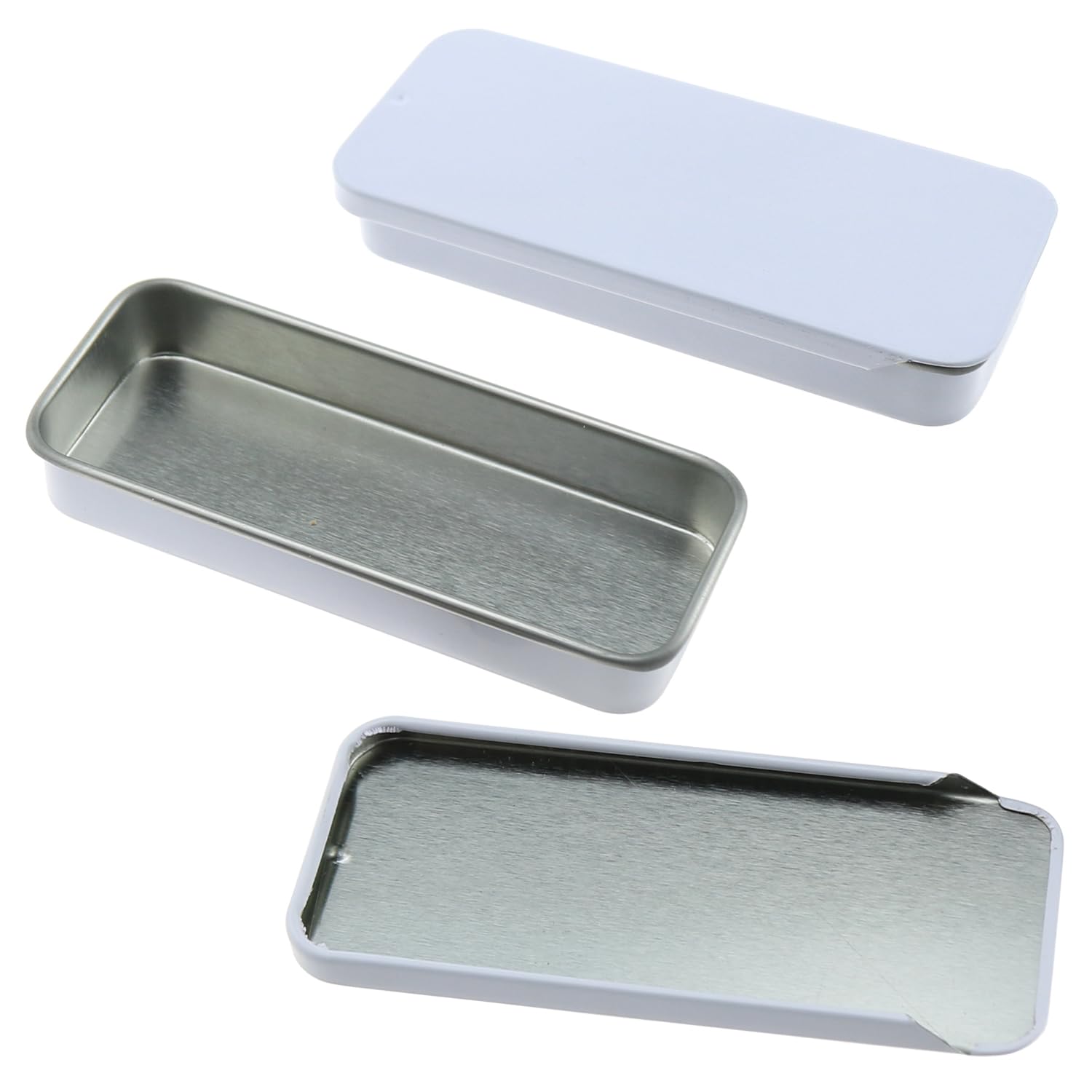 LUORNG 6PCS 80x34x10mm White Metal Empty Hinged Tin Box Candy Box Jewellery Box Craft Box Storage Box Sliding Rectangular Mini Tin Box