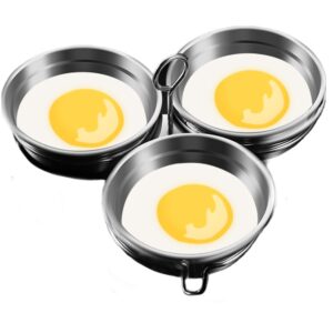 poached egg cooker, stainless steel egg poacher, 3-cup poached egg cooker, nonstick egg poacher cups, egg poaching pan with rack and handle for microwave oven stovetop, round, egg poacher pan