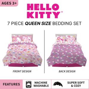 Franco Hello Kitty Kids Bedding Super Soft Comforter and Sheet Set with Sham, 7 Piece Queen Size, (Officially Licensed Product)