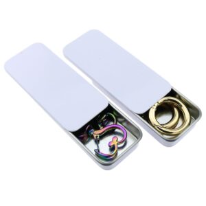 LUORNG 6PCS 80x34x10mm White Metal Empty Hinged Tin Box Candy Box Jewellery Box Craft Box Storage Box Sliding Rectangular Mini Tin Box