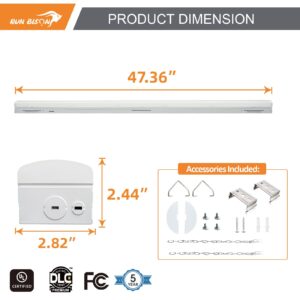 Run Bison 4FT LED Linear Strip Light, 120V-277V, 34/38/45W 4420/4940/5850LM, 3CCT Selectable, Flush Mount 0-10V Dimmable Commercial Grade LED Strip Light Fixture for Warehouse, UL Listed - 2PK