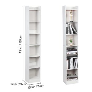 GIFZES 6-Tier Bookshelf and Bookcase Narrow Bookcase for Small Space, Tall Book Shelf for Bedroom, Home Office Bookcase Shelf Storage Organizer, Book Shelf Corner, 11.81" L×9.45" W×70.87" H White