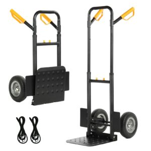 hand truck heavy duty, folding dolly 440lbs capacity, dolly cart with pneumatic tire for moving home, workshop, office, groceries, furniture (440lb)