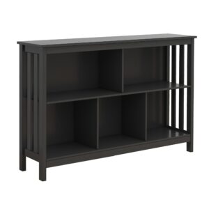 TaoHFE Short Bookshelf with 2-Layer 5 Cube Shelf,Wooden Bookcase Modern Minimalist Style, Horizontal Bookshelf for Living Room, Classroom, Bedroom, Book Shelf with Storage Cube Bookcase, Black