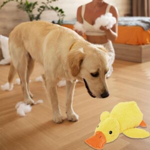 LBDOUNY Mellow Dog Calming Duck Dog Toy, Quacking Duck Toy, Yellow Plush Duck Dog Chew Toy,Interactive Play, Firm, Soft, Crinkly, for Small to Large Dogs (A)