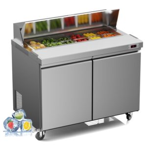 ecevt 48" w commercial refrigerator sandwich salad prep table refrigerator stainless steel with 12 pans, kitchen equipment for restaurant, bar, shop, buffet, etc, etl/nsf/doe approved