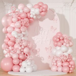 coquette birthday decorations 145 pcs coquette bow pink and white balloon arch kit include bow balloon light pink white bow balloons for pink bow birthday party decorations