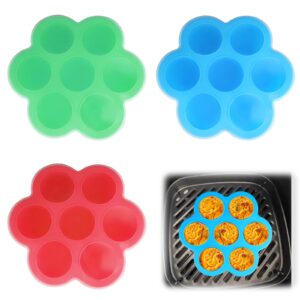 3 pack silicone air fryer egg bite mold 8 inch large silicone egg bite mold for air fryer reusable egg bite pan with lid, alternative to sous vide egg bite maker for cooking air fryer accessories