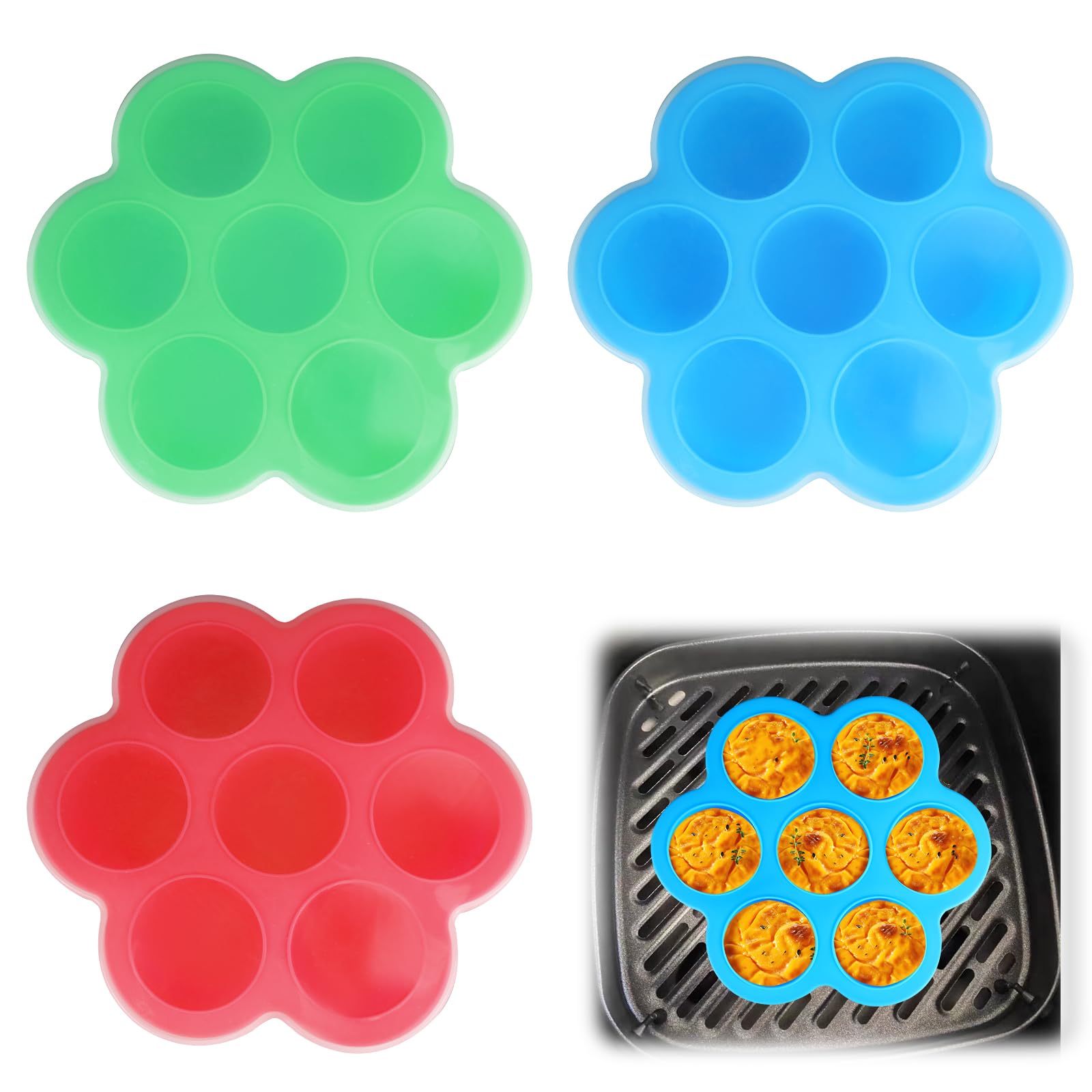 3 Pack Silicone Air Fryer Egg Bite Mold 8 Inch Large Silicone Egg Bite Mold for Air Fryer Reusable Egg Bite Pan with Lid, Alternative to Sous Vide Egg Bite Maker for Cooking Air Fryer Accessories