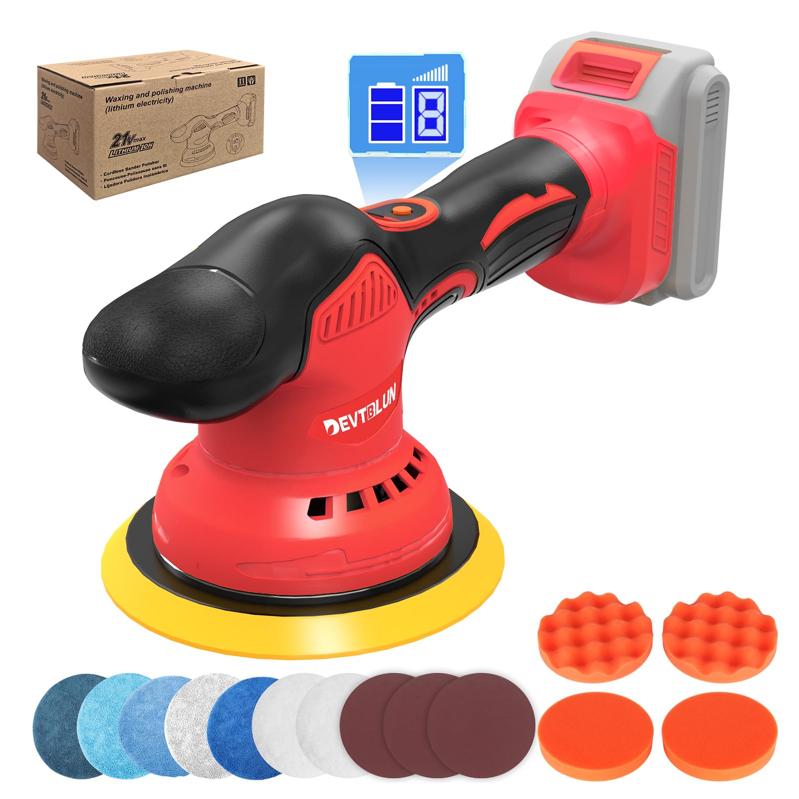 Cordless Car Buffer Polisher for Milwaukee M18 Battery(NO Battery),6 In Brushless Buffer Polisher Kit , 6 Variable Speed 5500RPM Orbital Polisher for Car Detailing Waxing,14PCS Polishing Accessories