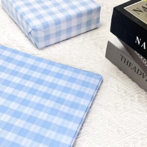 MUNILAIL 100 Sheets Gingham Tissue Paper 14 x 20 Inches Light Blue and White Checkered Tissue Paper for Gift Bags Bulk Wrapping Paper Gift Paper Tissue for Birthday Gift Packing Crafts