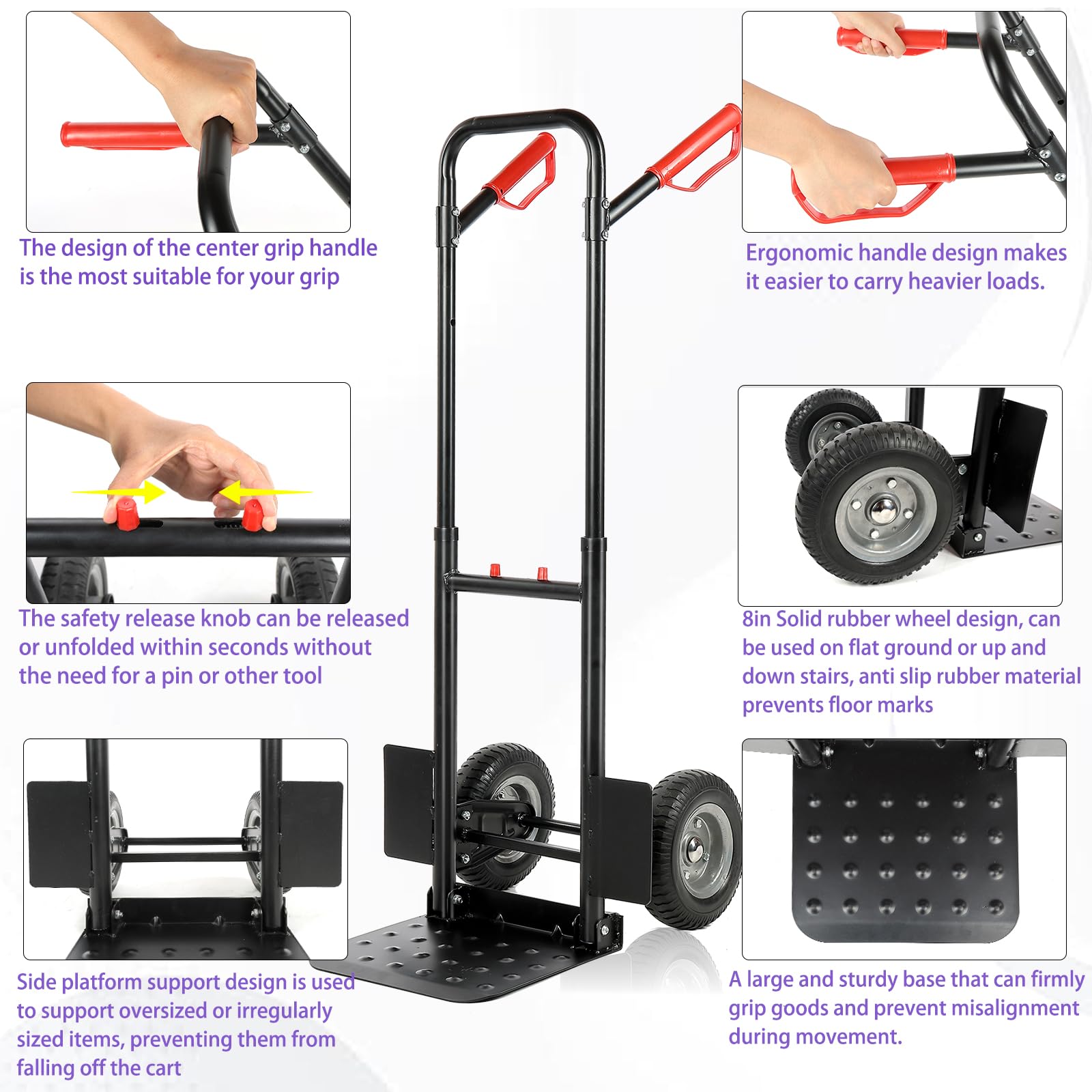 RCIACRHT Hand Truck and Dolly Heavy Duty Folding Trolley,Stair Climber Telescoping Handle and Rubber Wheels,Heavy Duty 440lbs Capacity Folding Cart for Office,Home,Warehouse,Supermarket,Garden,Store