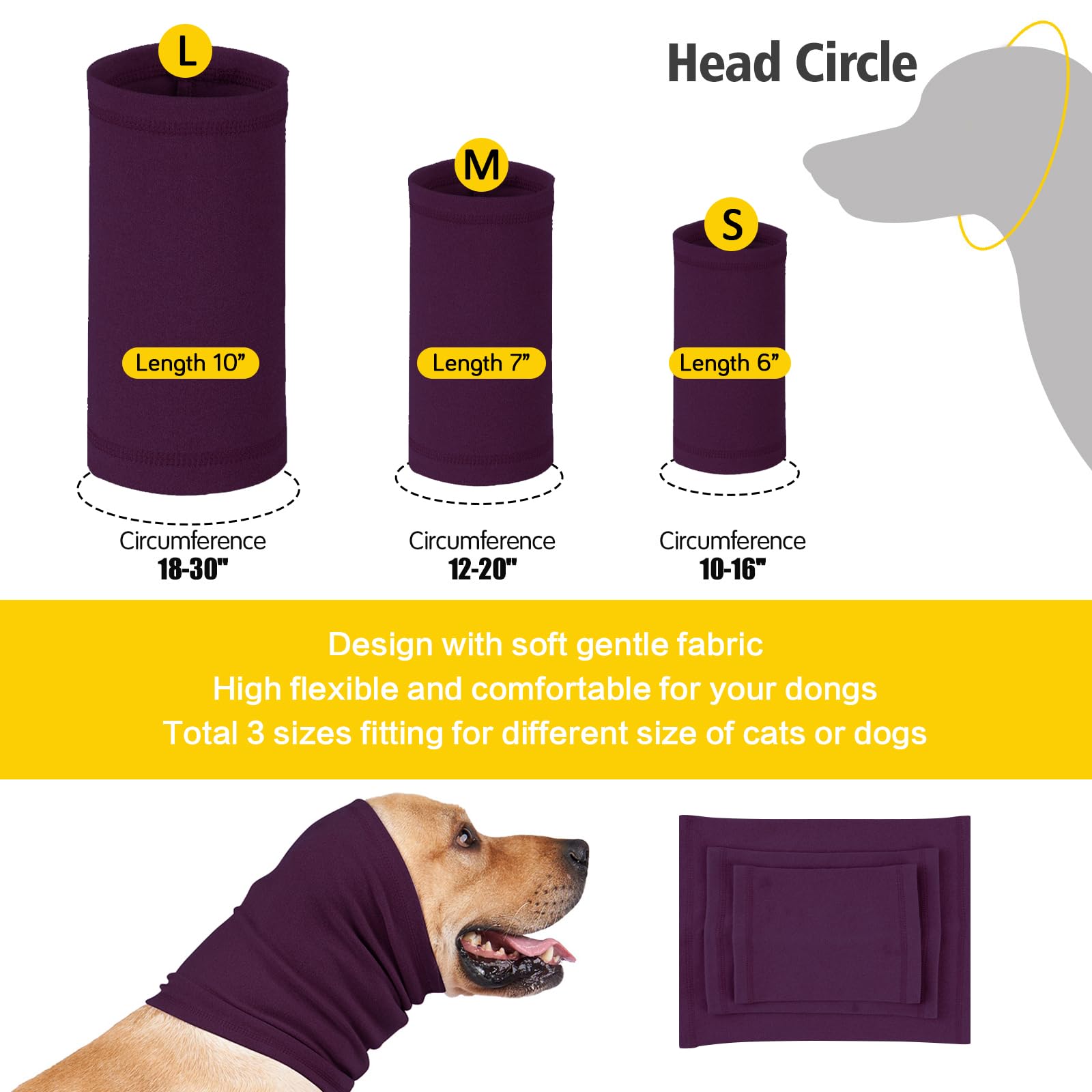 Yaopelky Calming Dog Ear Covers for Noise Protection Dog Headband for Anxiety Relief Grooming Aid Ear Muffs for Dogs Cats (Purple, M(Head Circumference 11-20”, Length 7"))