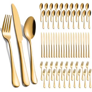 60-pcs gold silverware set - stainless steel flatware cutlery set service for 20, mirror polished gold flatware set include forks spoons knives for home, wedding, restaurant, dishwasher safe