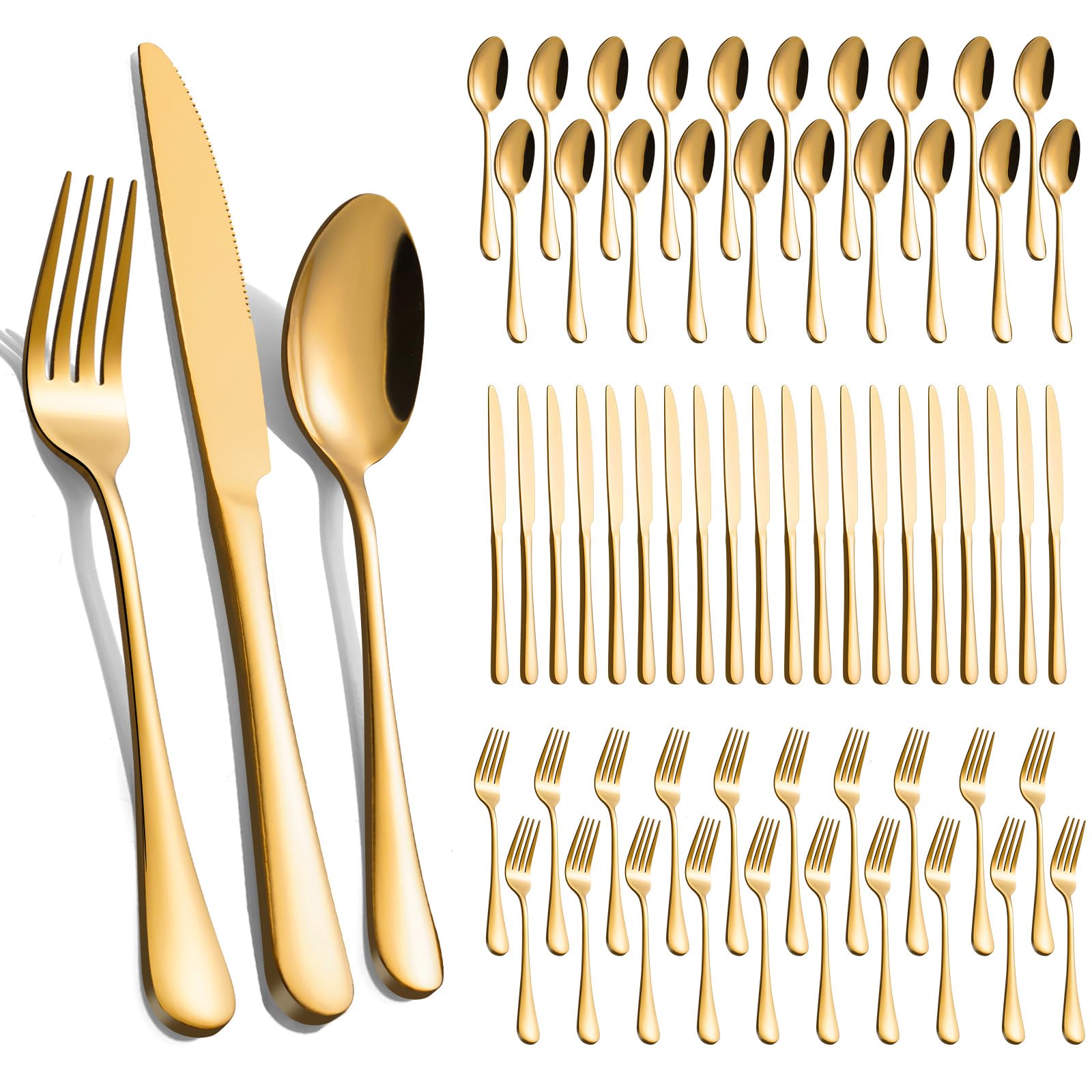 60-Pcs Gold Silverware Set - Stainless Steel Flatware Cutlery Set Service for 20, Mirror Polished Gold Flatware Set Include Forks Spoons Knives for Home, Wedding, Restaurant, Dishwasher Safe