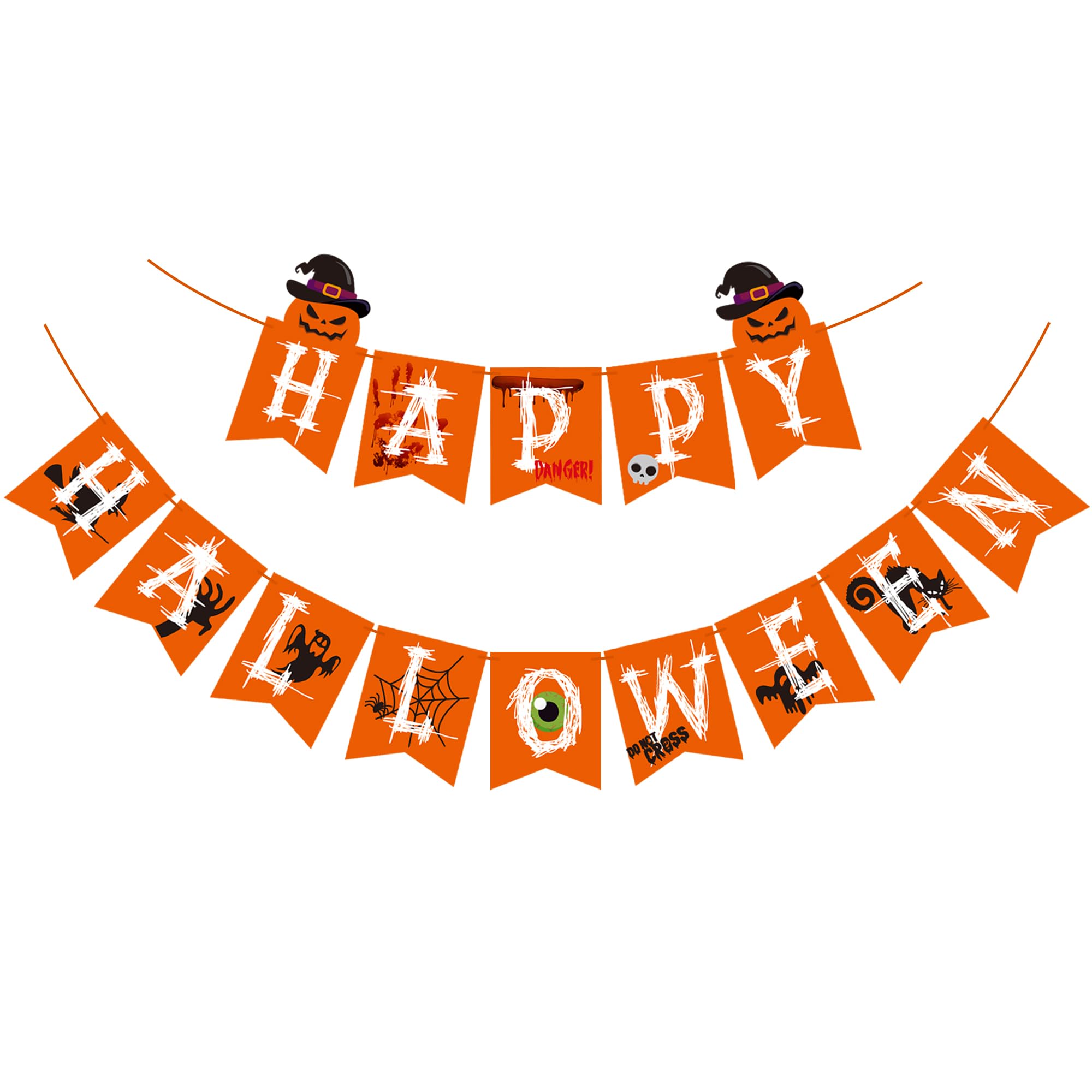 Happy Halloween Birthday Banner, Witch Ghost Pumpkin Claw Theme Party Decorations, Halloween Party Supplies (Orange)