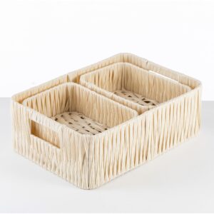 Storage Baskets Wicker Baskets-Toilet Paper Storage Baskets-Multi-Purpose Storage Bins-Bathroom Wicker Storage Baskets, Toilet Tank Top Storage Baskets (Set of 3, White) 13 ¼"L x 9 ½"W x 4.5 ¾"H