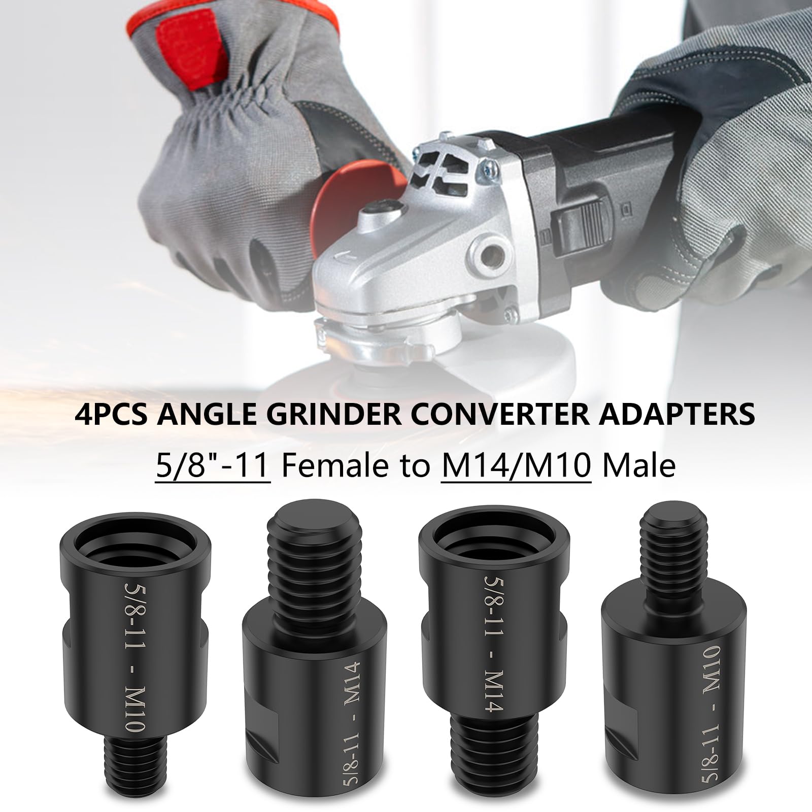 4Pcs Angle Grinder Converter Adapters, 5/8"-11 Female to M14/M10 Male Angle Grinder Adapter Attachments, Thread Adapter Interface Connector for Angle Grinder Polisher, Drill Bit Connecting Tool