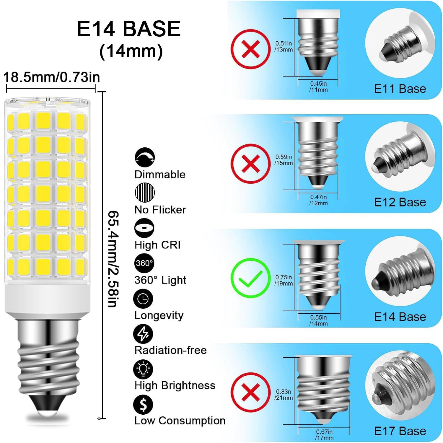 Aooallme E14 European Base Bulb e14 led Bulb Turkish Lamp Bulb Replace Dimmable 8W Equivalent 80W-100W Incandescent Bulb, AC 110V-130V Daylight White 6000K, 800LM (Daylight White)