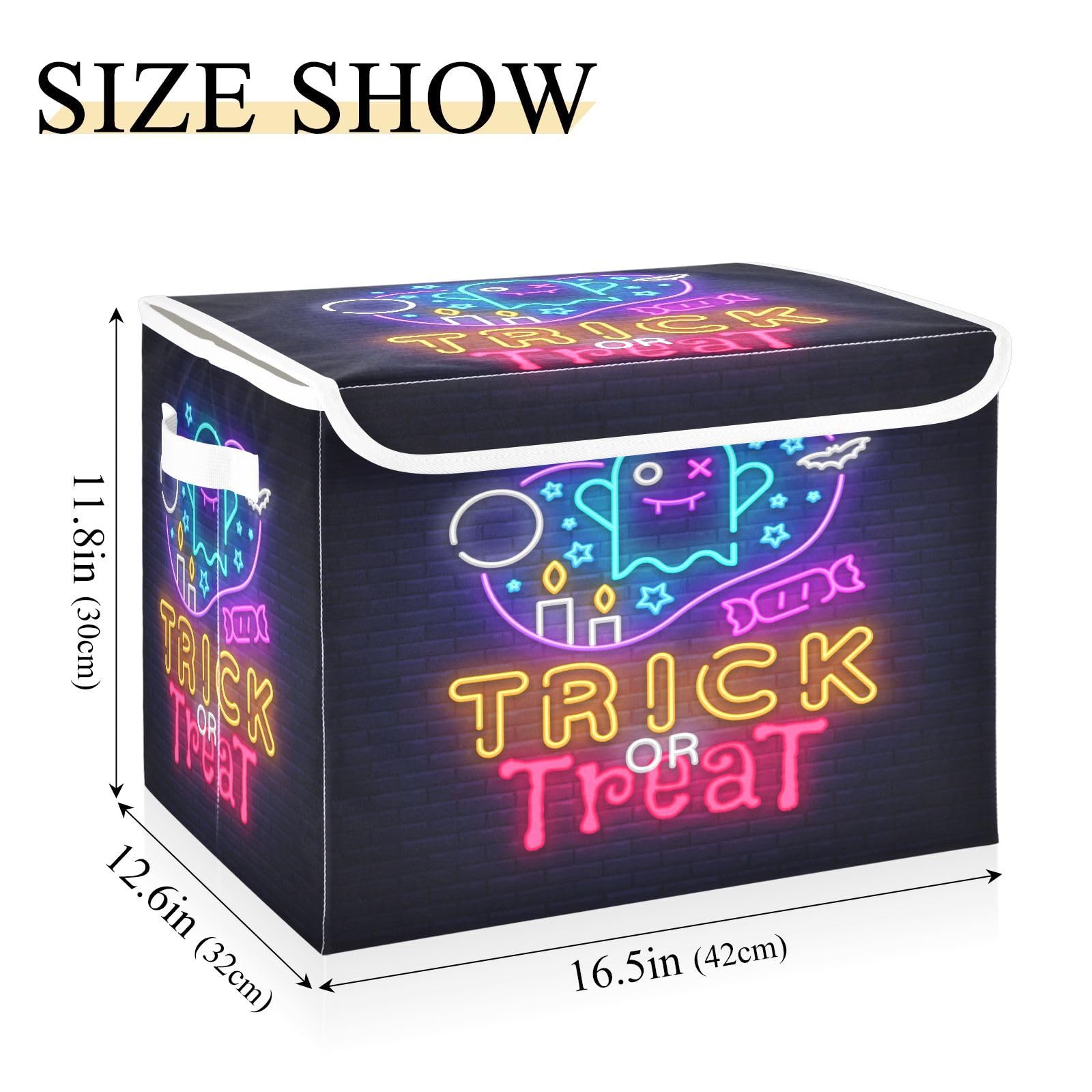 Kigai Happy Halloween Storage Basket 16.5x12.6x11.8 In Collapsible Fabric Storage Cubes Organizer Large Storage Bin with Lids and Handles for Shelves Bedroom Closet Office