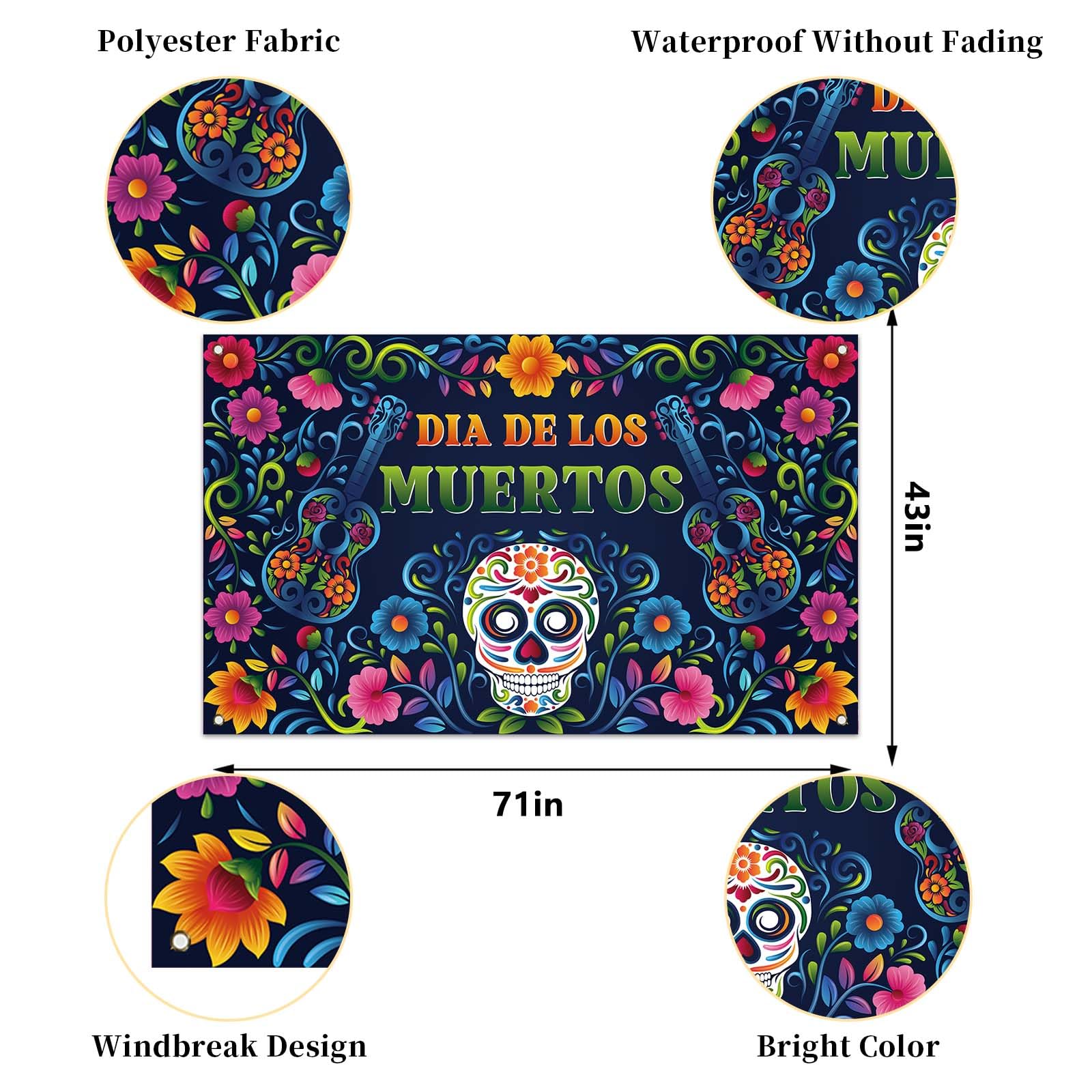 Dia De Los Muertos Backdrop for Photography Day of The Dead Banner Mexican Fiesta Sugar Skull Decorations and Supplies for Home Altar Ofrenda