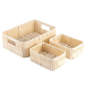 storage baskets wicker baskets-toilet paper storage baskets-multi-purpose storage bins-bathroom wicker storage baskets, toilet tank top storage baskets (set of 3, white) 13 ¼"l x 9 ½"w x 4.5 ¾"h