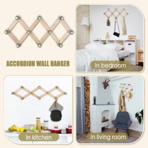 Wooden Expandable Accordion Wall Hanger,2 Pack Including 20 Peg Hooks,Perfectly Hook for Coats, Mugs,Coffee, Coat,Keys, Hat Rack,X Shap,Make Living Room Decorative and Neat,Rustic Style (White)