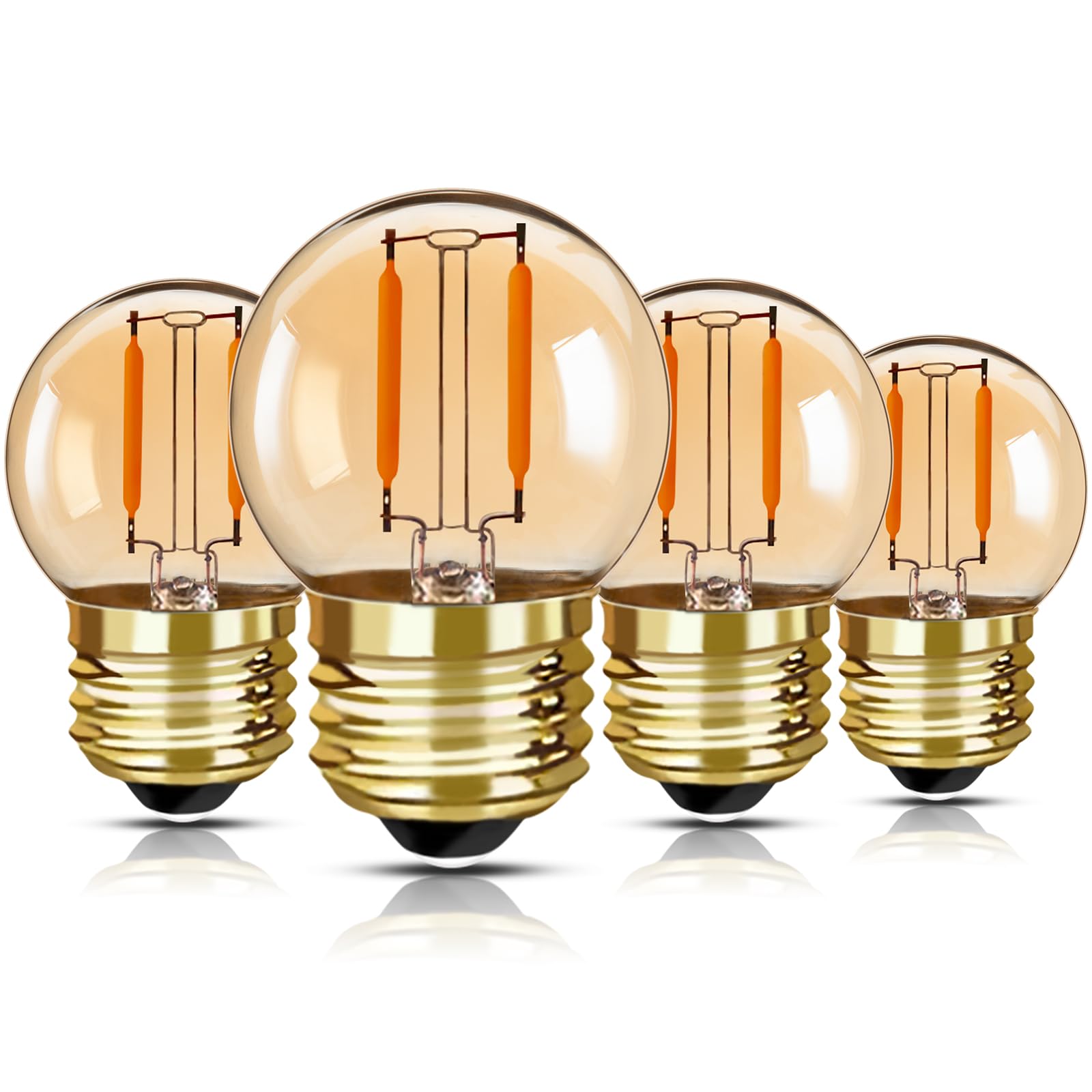 Grensk E26 Low Watt LED Light Bulbs 1W G40 Edison Small Light Bulbs Equivalent to 10Watt,Ultra Warm Light 2200K for Decorative Lighting or Commercial Lighting,Non-Dimmable,Amber Glass,110V,4pcs