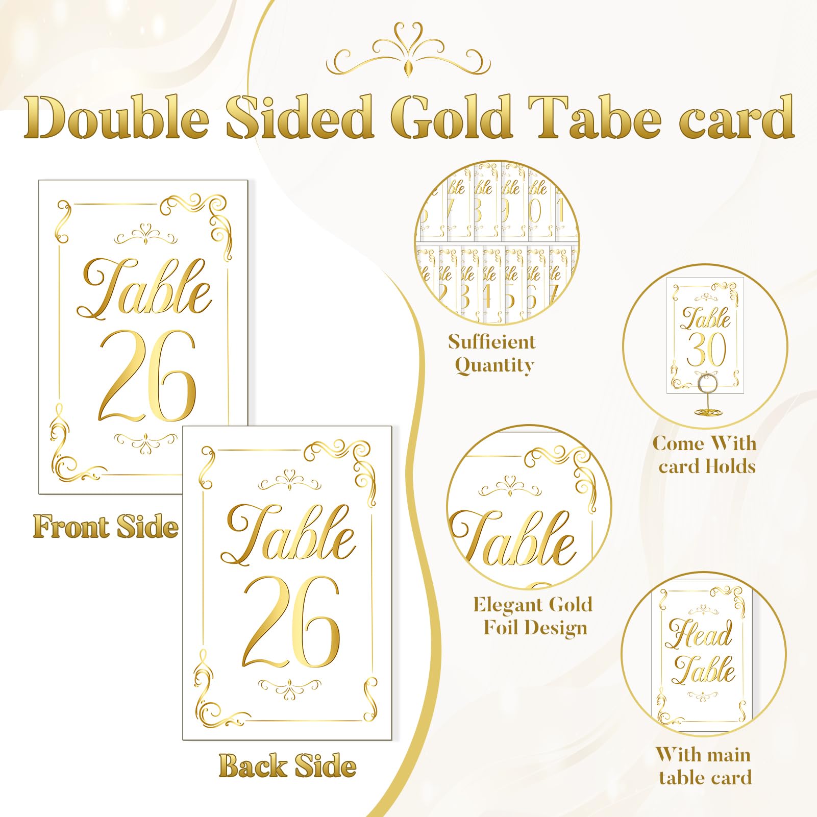 ZhouBoat 31 Sets Gold White Table Number Cards with Holders, 1-30 and Head Table Holder Wedding Table Numbers Stand Place Card for Restaurants Party Centerpieces