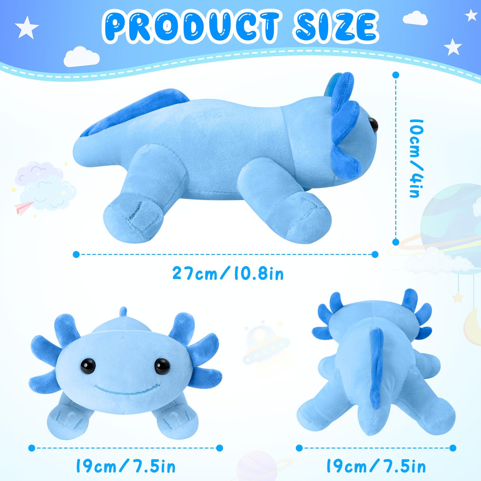 REUCLOTHIM Axolotl Plush Toy,Soft Cute Axolotl Stuffed Animal Plushies,Axolotl Stuffed Animal Toy for Kids, Cute Plushies Axolotl Pillow Doll.Blue