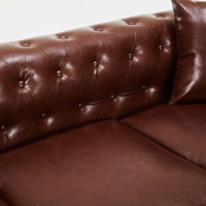 Chesterfield Sofa 83.4 " Faux Leather Couches with Gourd Wooden Legs, Deep Seat Comfy 3-Seater Upholstered Couch Button Nailhead Tufted Classic Couches for Living Room，Bedroom Easy to Assemble (Brown)