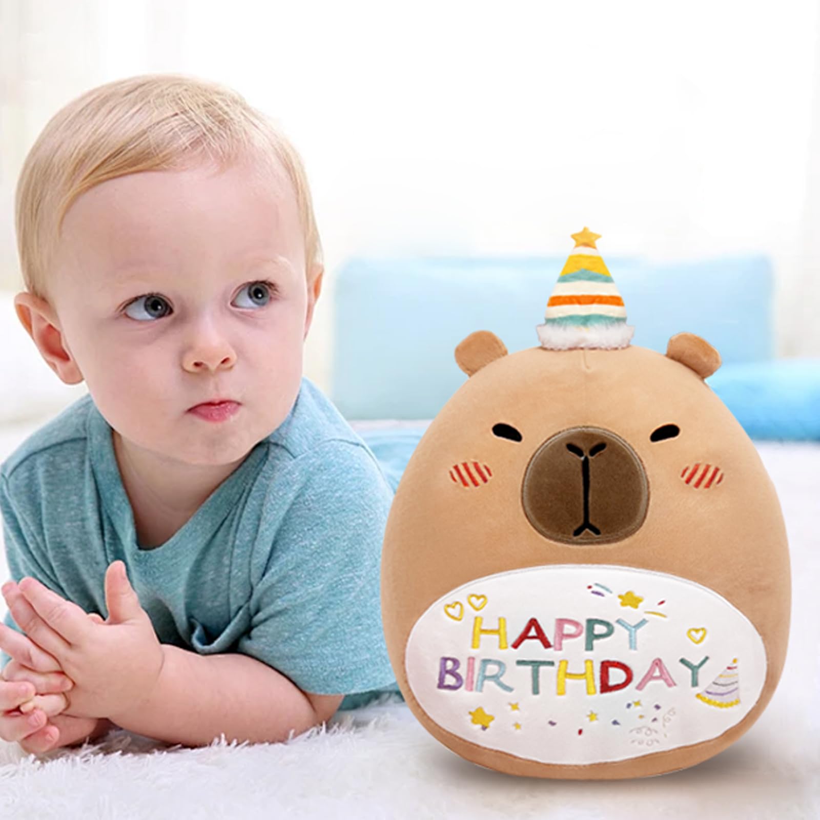 TITQWOP Happy Birthday Capybara Plush Pillow 14" Capybara Stuffed Animals Capybara Plush Birthday Gift for Kids Boys Girls