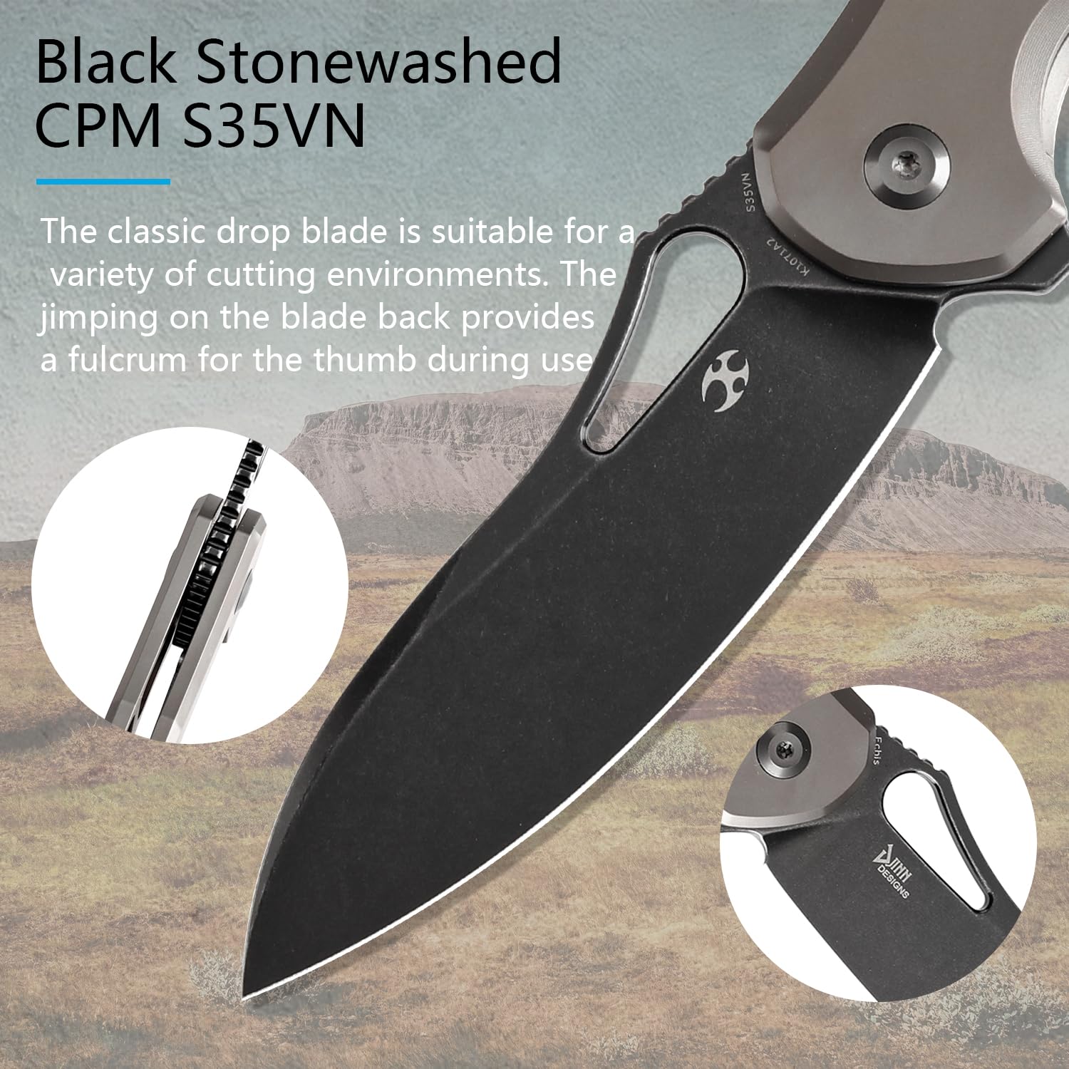 KANSEPT Echis Pocket Folding Knives for Men Women Camping Hiking Folding Knife 3.45'' Black Stonewashed CPM S35VN Blade Pocket Knife with Bronze Anodized Titanium Handle Everyday Carry K1071A2