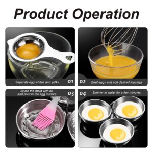 Poached Egg Cooker, Stainless Steel Egg Poacher, 3-Cup Poached Egg Cooker, Nonstick Egg Poacher Cups, Egg Poaching Pan with Rack and Handle for Microwave Oven Stovetop, Round, Egg Poacher Pan