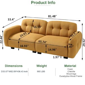 Vanress 81 inch Sofa,Comfy Teddy Sofa Couch with Extra Deep Seats, Modern Sofa- 3 Seater Sofa Couch for Living Room Apartment Lounge (Cognac)