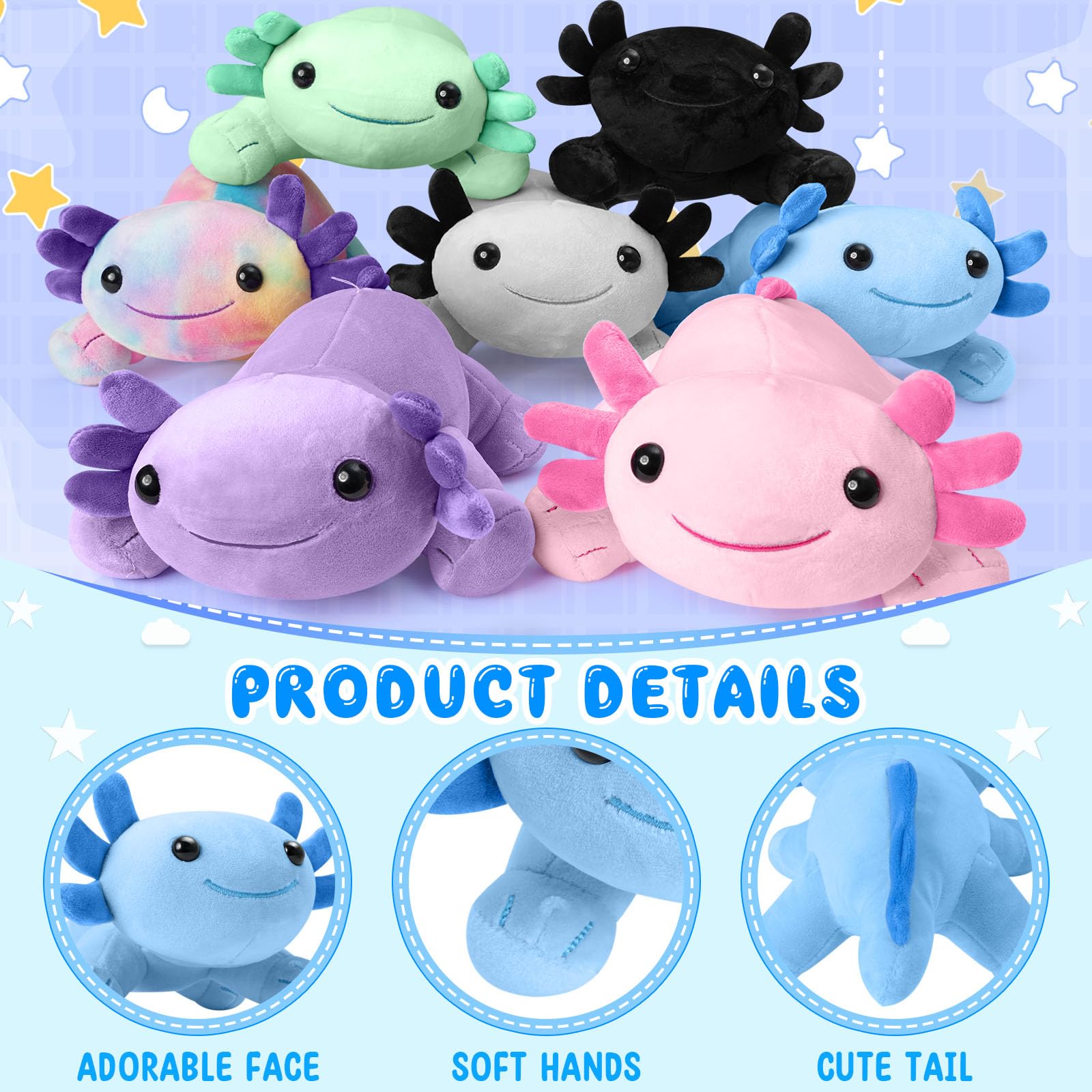 REUCLOTHIM Axolotl Plush Toy,Soft Cute Axolotl Stuffed Animal Plushies,Axolotl Stuffed Animal Toy for Kids, Cute Plushies Axolotl Pillow Doll.Blue