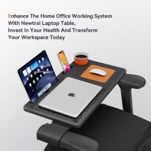 Newtral Ergonomic Office Chair & Laptop Table - Home Office Desk Chair with Footrest, Unique Adaptive Lumbar Support, Seat Depth and Height Adjustable (Black, with Footrest +Laptop Table)